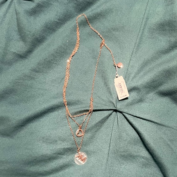 NEW NIB MICHAEL KORS 3 LAYER ROSE GOLD NECKLACE MK HEART BOXED JEWELRY - Picture 11 of 11